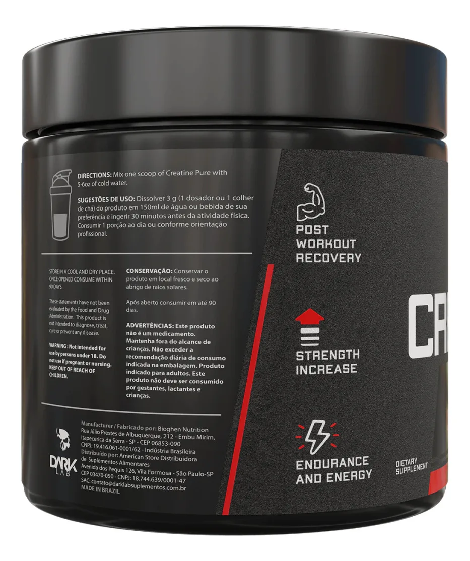 Creatina Monohidratada em Pote 300g 100% Pura Dark Lab