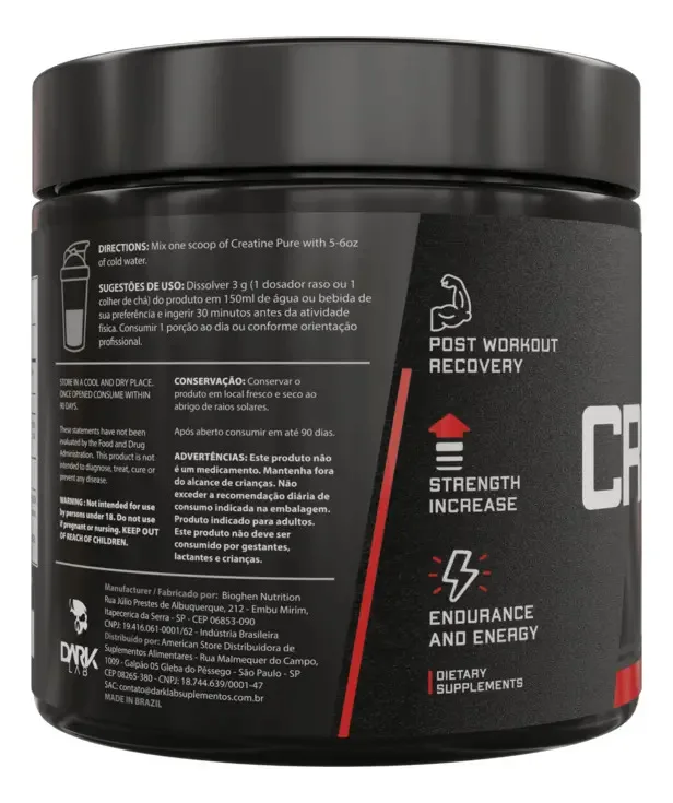 Creatina Monohidratada Em Pote 150g 100% Pura Dark Lab
