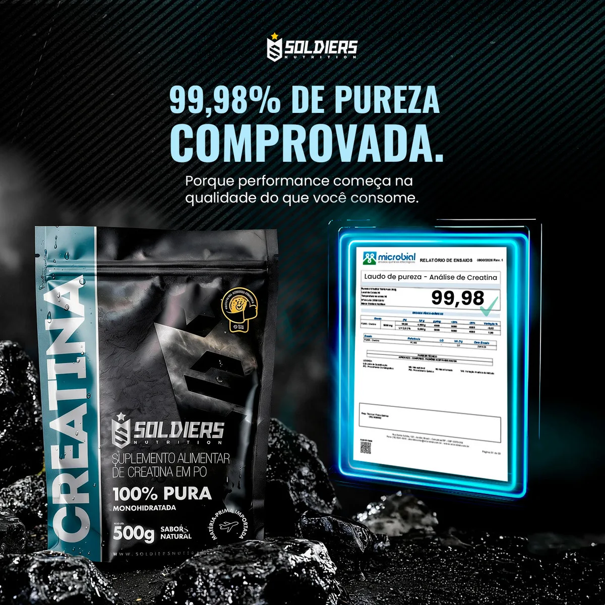 Creatina Monohidratada Pote 300g Soldiers Nutrition 100% Pura Importada Performance Músculo Treino