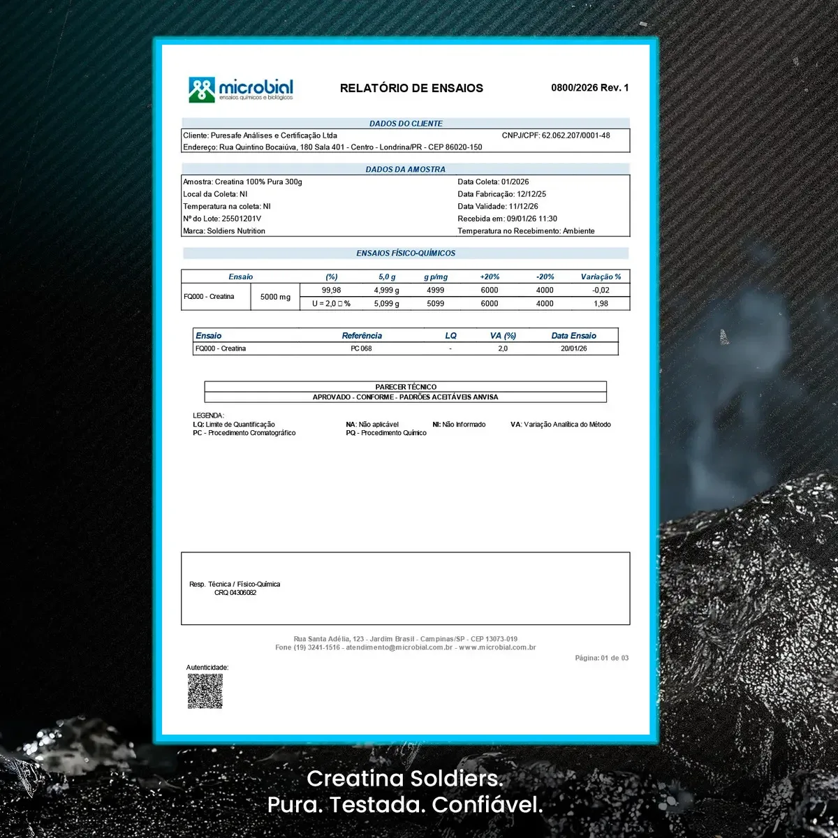 Creatina Monohidratada 250g Soldiers Nutrition 100% Pura Importada Performance Músculo Treino