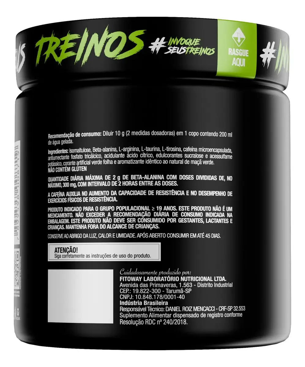 Suplemento Em Pó Pre Treino Pre Workout 300g Sabor Maça Verde FTW - DIABO VERDE
