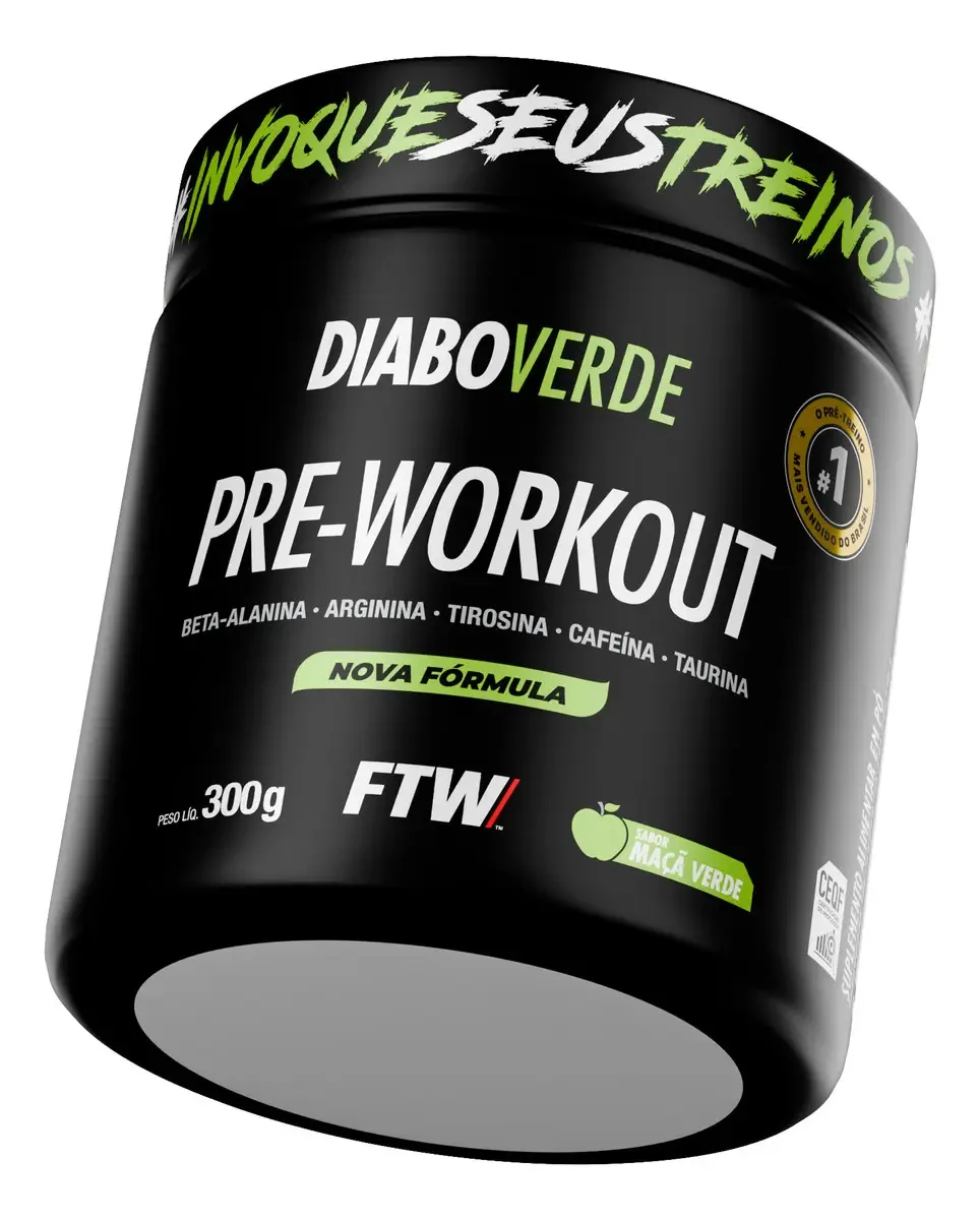 Suplemento Em Pó Pre Treino Pre Workout 300g Sabor Maça Verde FTW - DIABO VERDE