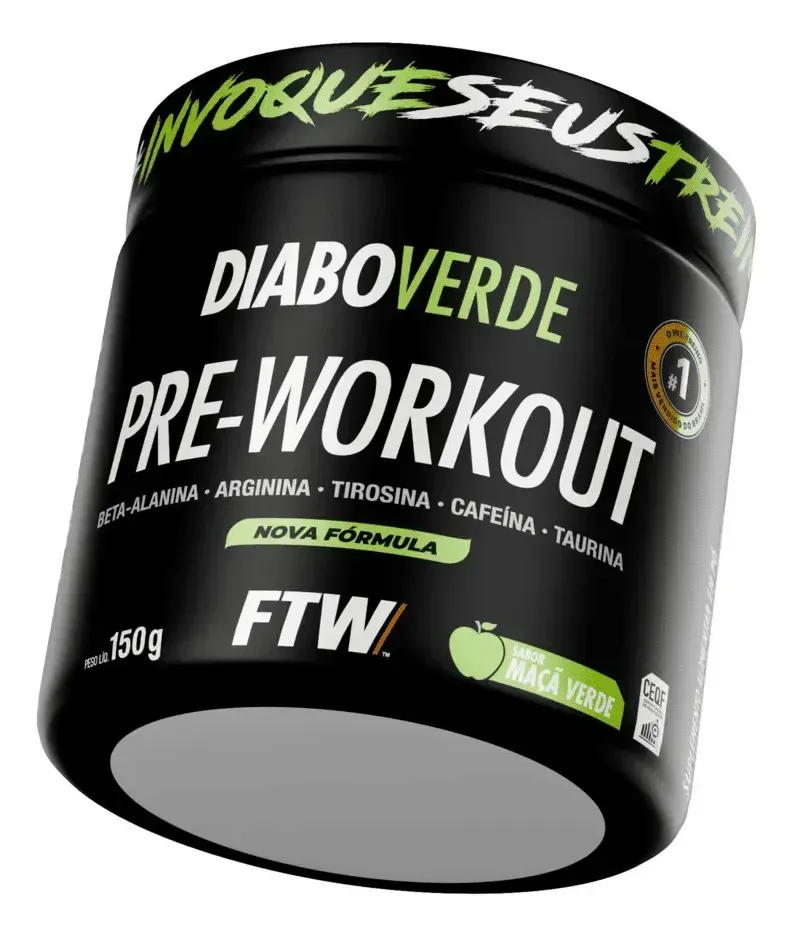 Suplemento Em Pó Pre Treino Pre Workout Pote 150g Sabor Maça Verde FTW - DIABO VERDE