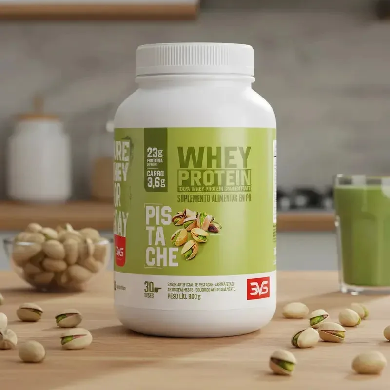 100% Whey Protein Concentrado 900g Sabor: Pistache - Proteína 100% Pura - 3VS Nutrition
