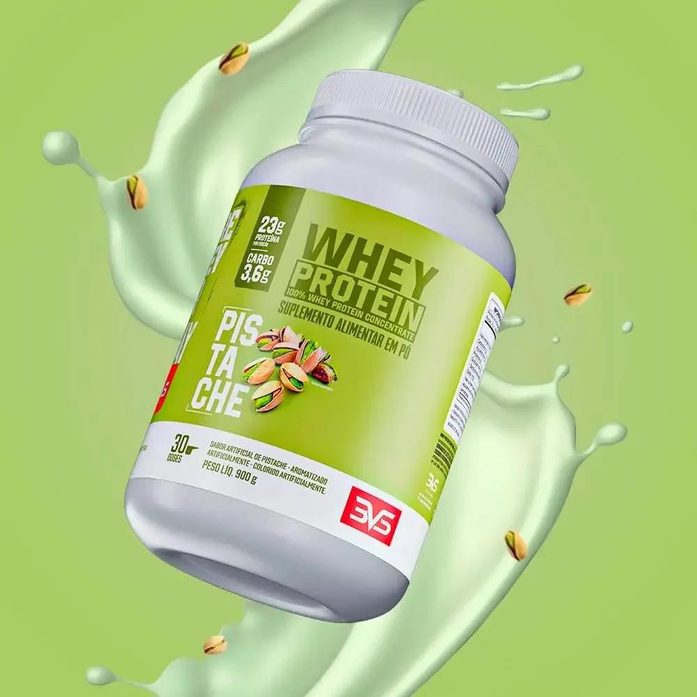 100% Whey Protein Concentrado 900g Sabor: Pistache - Proteína 100% Pura - 3VS Nutrition