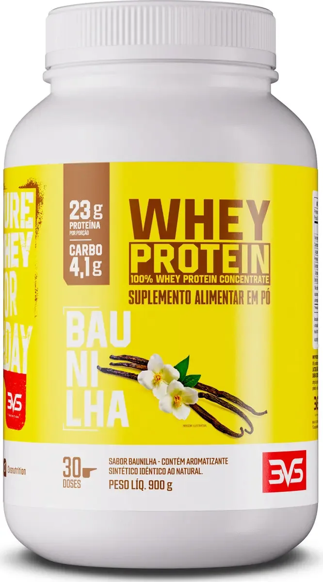 100% Whey Protein Concentrado 900g Sabor: Baunilha - Proteína 100% Pura - 3VS Nutrition