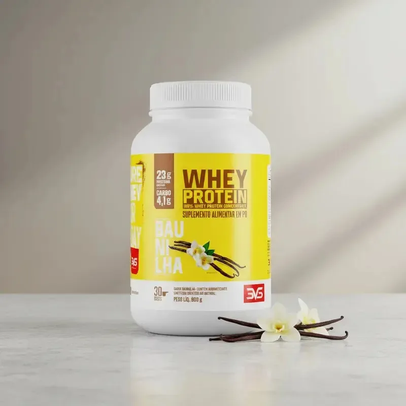 100% Whey Protein Concentrado 900g Sabor: Baunilha - Proteína 100% Pura - 3VS Nutrition