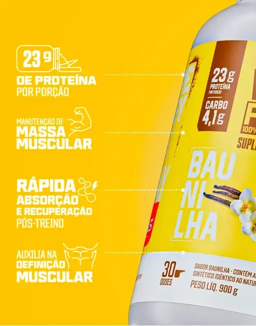 100% Whey Protein Concentrado 900g Sabor: Baunilha - Proteína 100% Pura - 3VS Nutrition