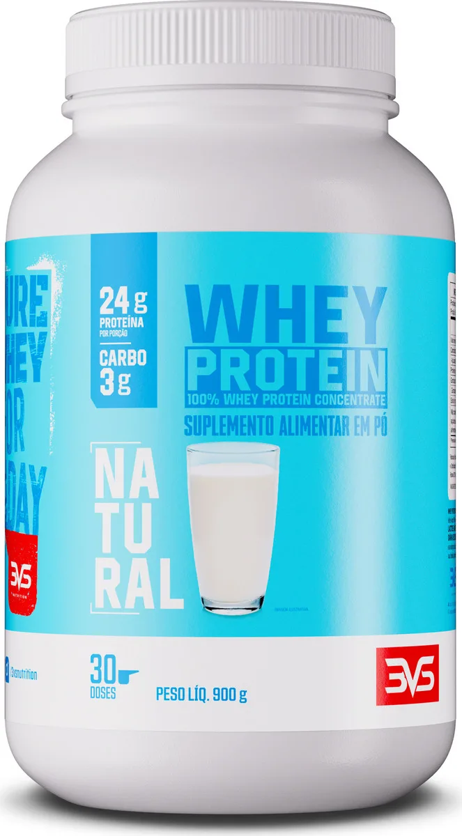 100% Whey Protein Concentrado 900g Sabor Natural - Proteína 100% Pura - 3VS Nutrition