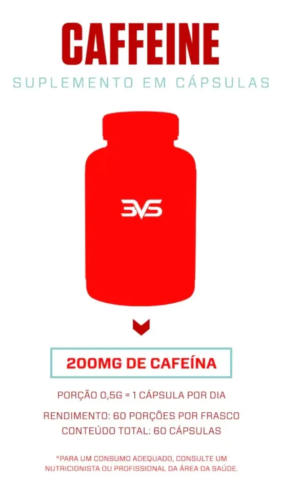 Cafeína 200mg - Fórmula Com Máxima Concentração e Absorção - 60 Cápsulas
