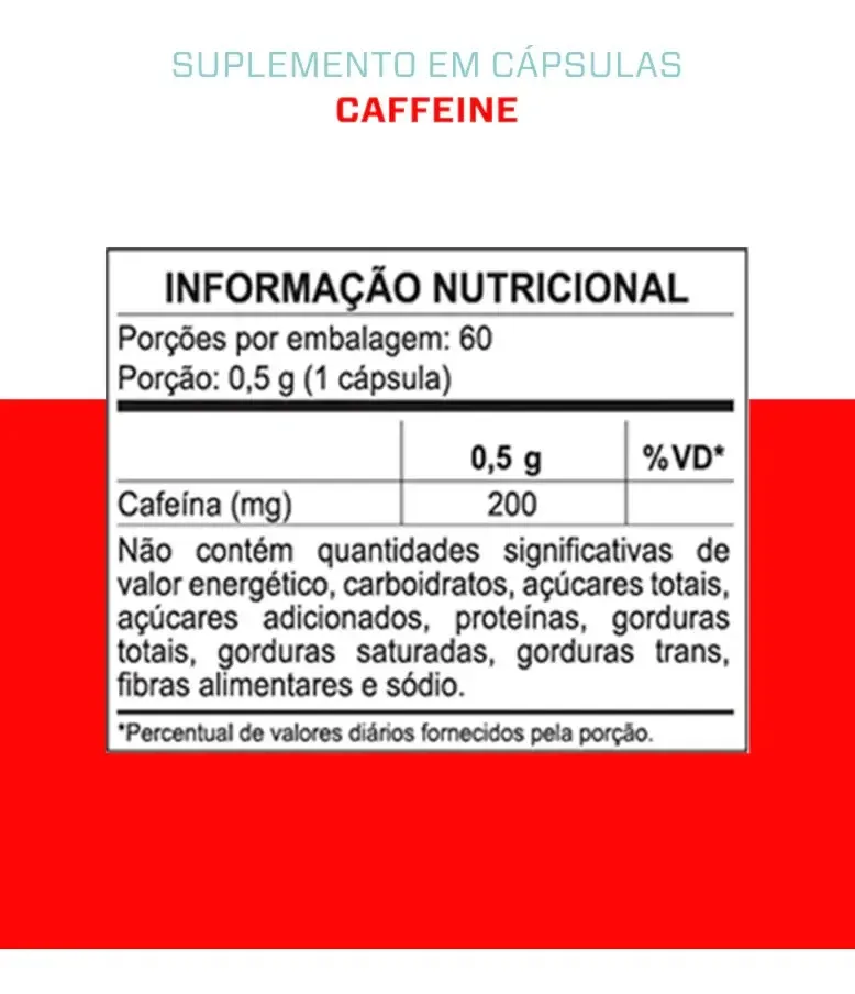 Cafeína 200mg - Fórmula Com Máxima Concentração e Absorção - 60 Cápsulas