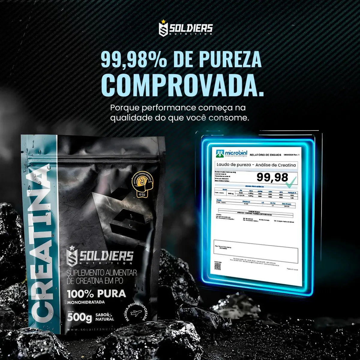 Creatina Monohidratada 500g Soldiers Nutrition 100% Pura Importada Alta Performance Músculo Treino