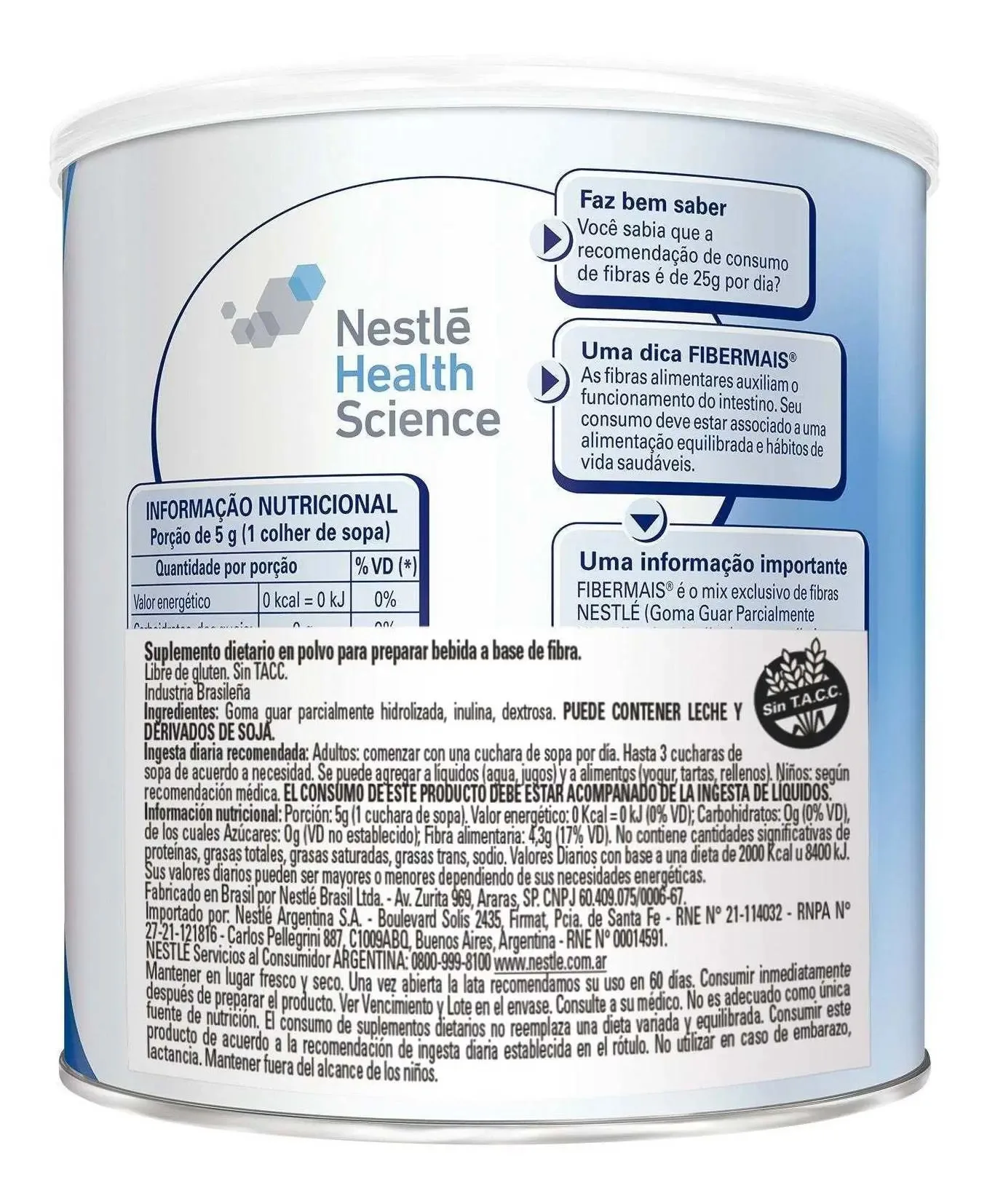 Suplemento Alimentar de Fibras Fibermais Sem Sabor 260g