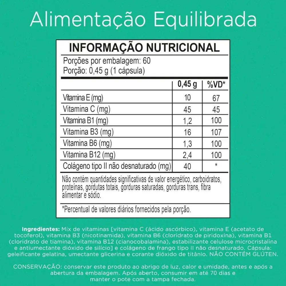 Collagen Tipo II 40mg 60 Cápsulas Nutrify