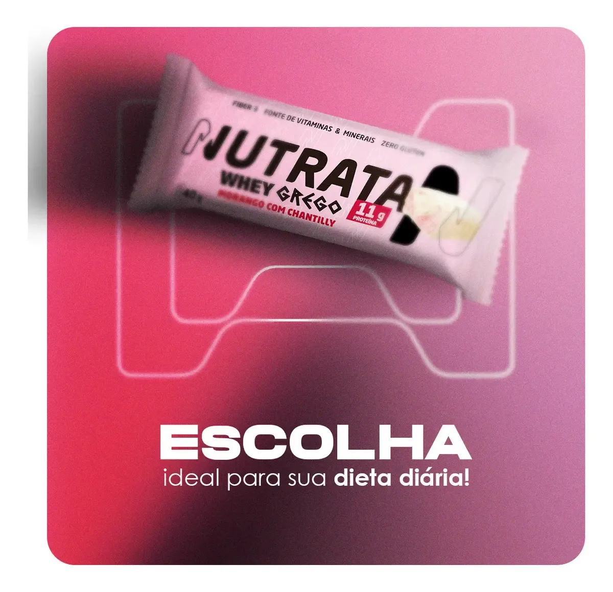 Barra Whey Grego 40g Display com 12 unidades Morango com Chantilly Nutrata