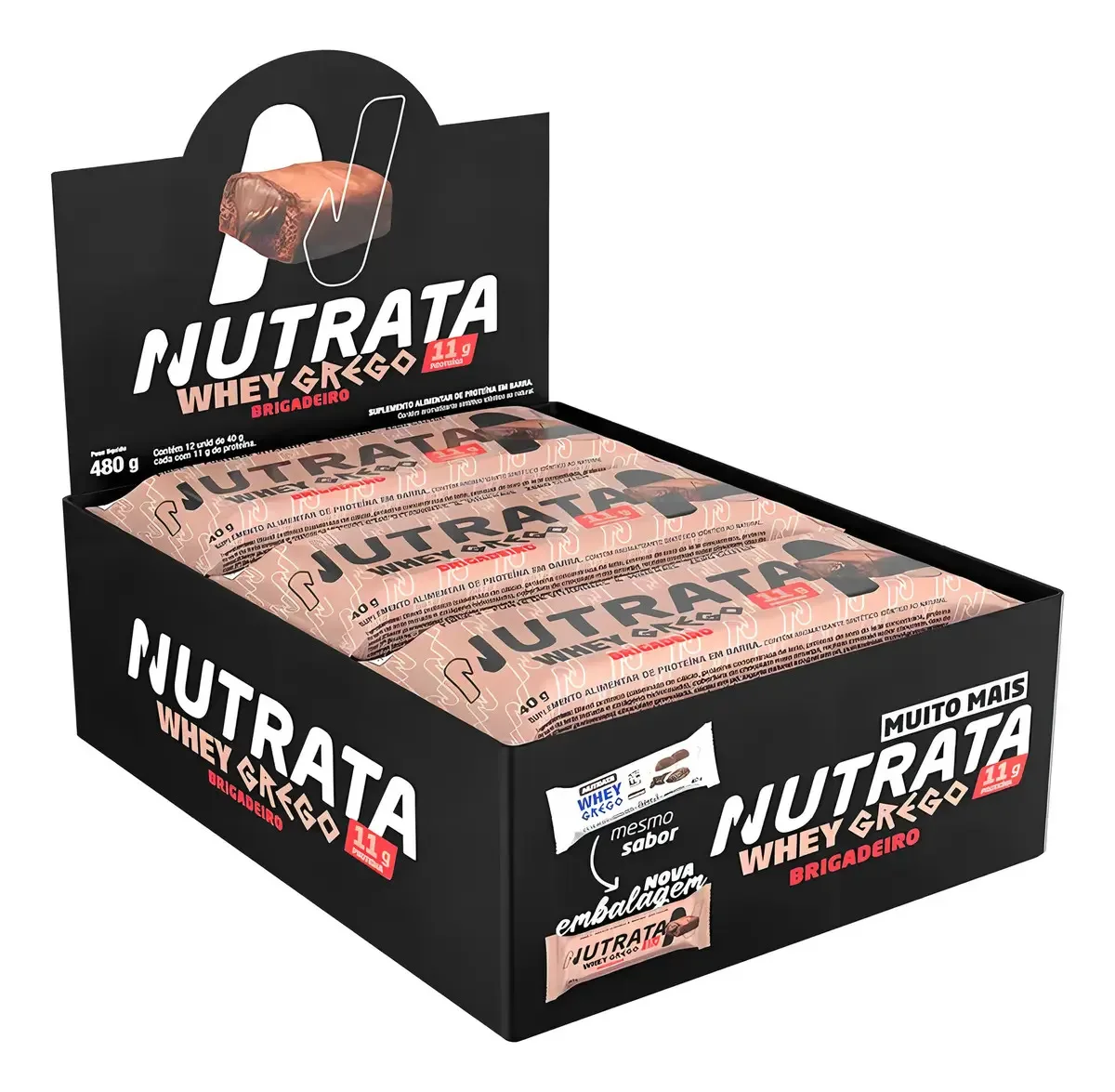 Barra Whey Grego 40g Display com 12 unidades Brigadeiro Nutrata