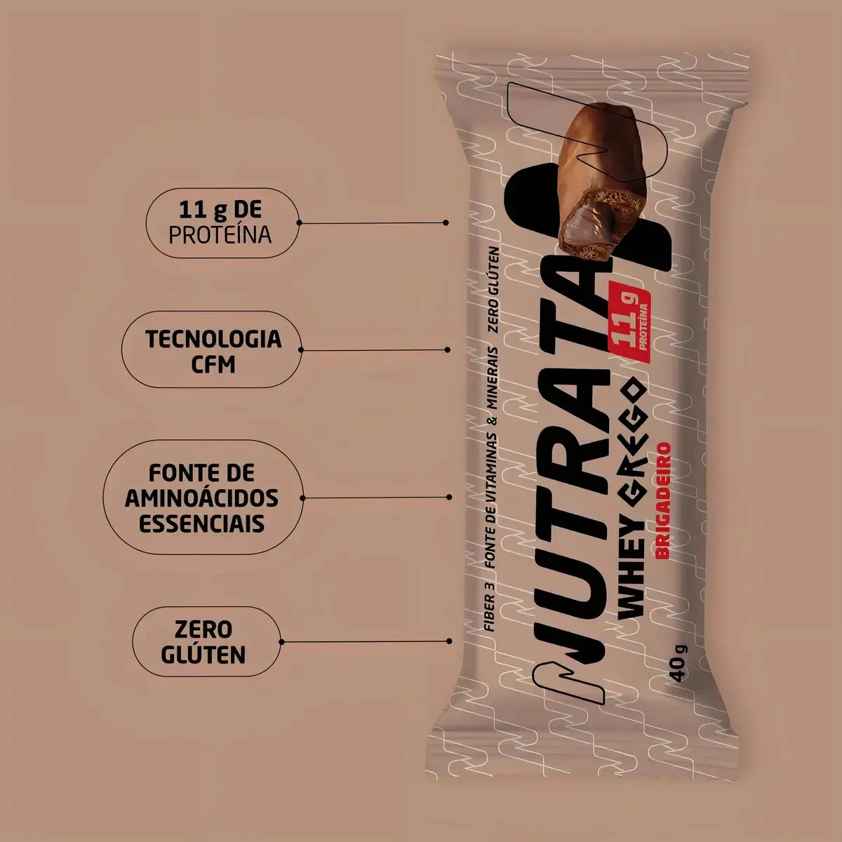 Barra Whey Grego 40g Display com 12 unidades Brigadeiro Nutrata