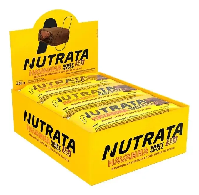 Whey Grego Bar (caixa 12 Unidades) - Nutrata Barra Proteina Sabor Doce de leite Havanna