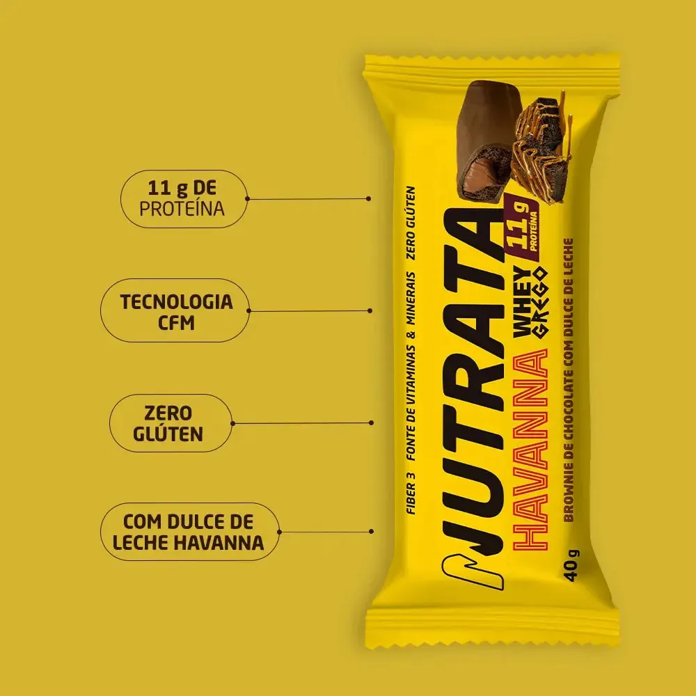 Whey Grego Bar (caixa 12 Unidades) - Nutrata Barra Proteina Sabor Doce de leite Havanna