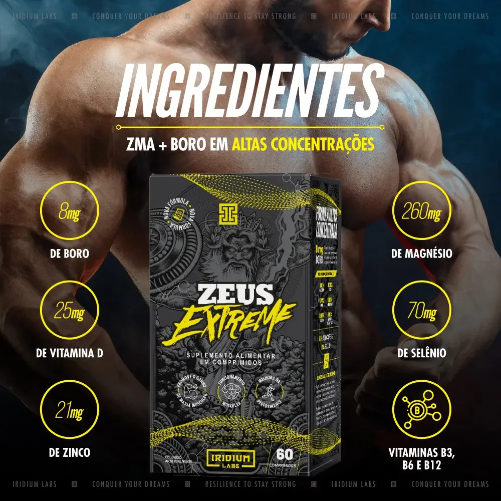 Zeus Extreme - Zma / Pré Hormonal / Testosterona - 60 Comps Sabor Sem sabor