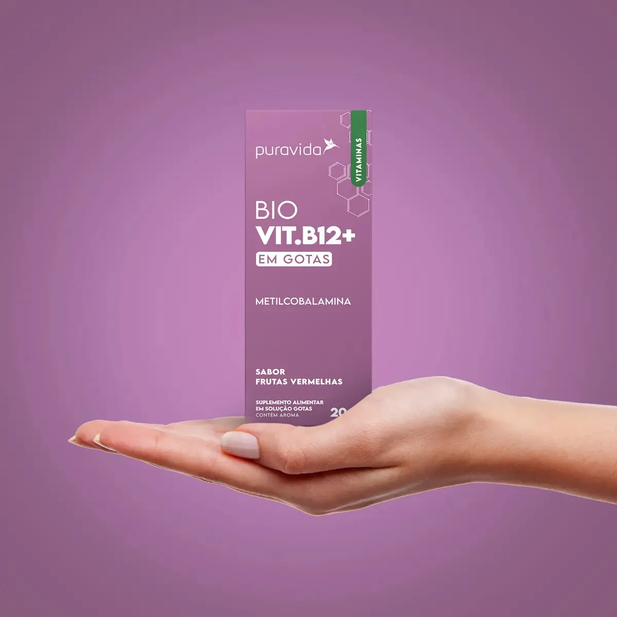 B12 Drops Metilcobalamina 20ml Sabor Frutas Vermelhas Puravida