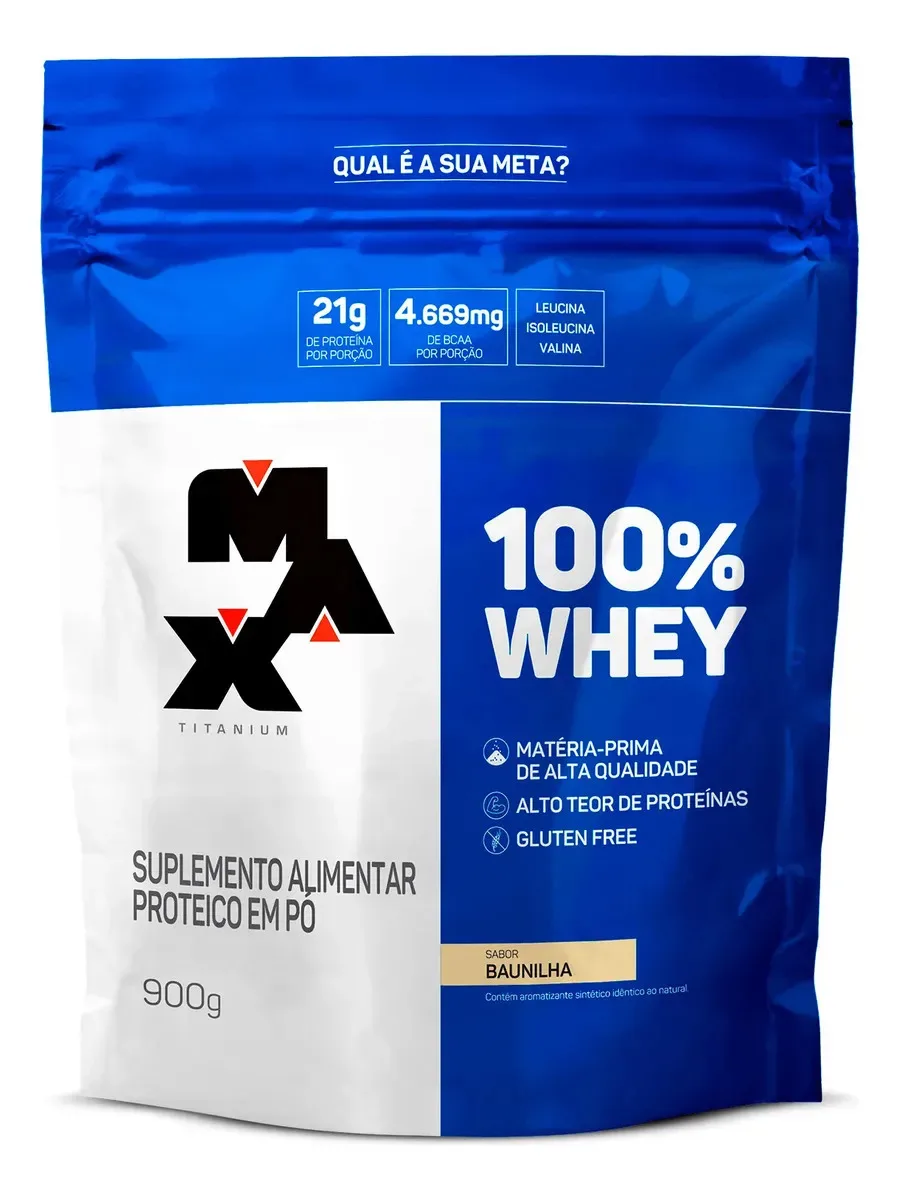 Refil 100% Whey Protein Concentrado Max Titanium 900g Sabor Baunilha