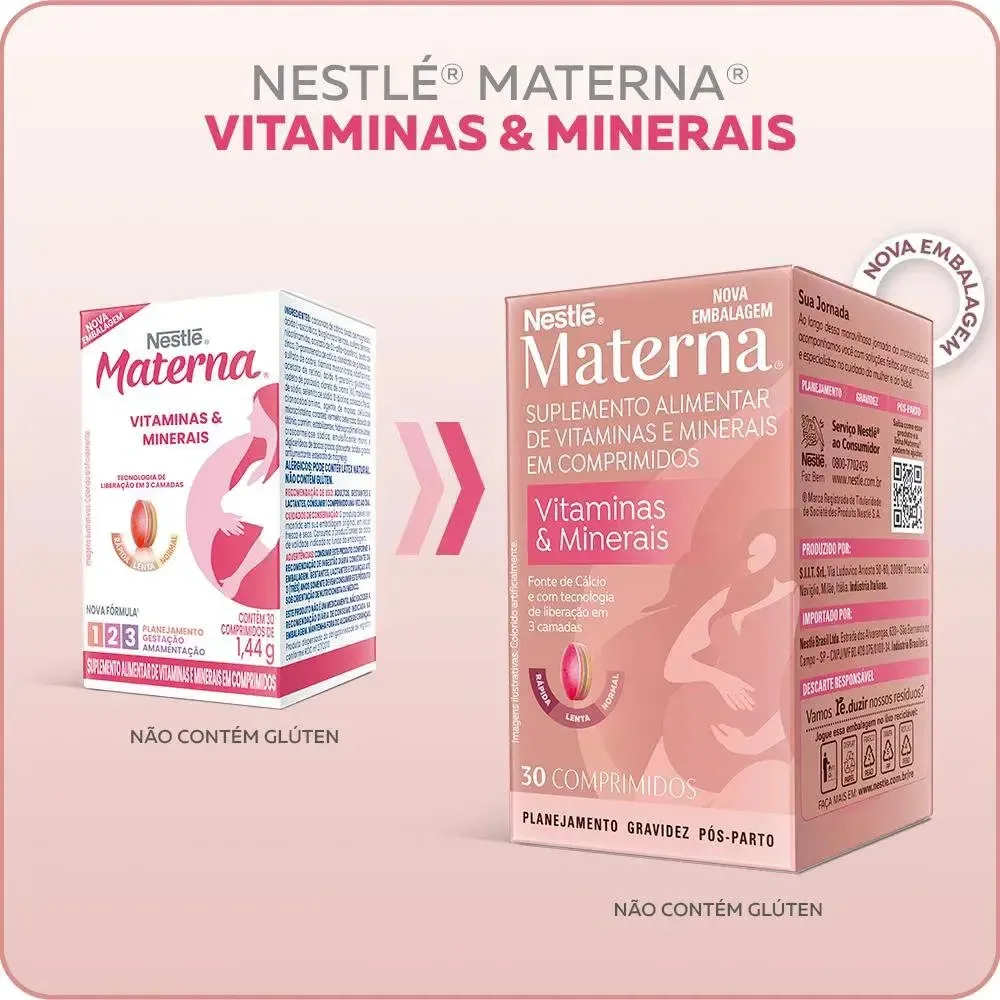 Materna Nestlé 30 Cps Suplemento Essenciais Para Mãe E Bebê