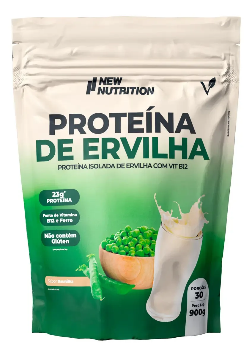 Proteína da Ervilha Sabor Baunilha em Sachê de 900g Suplemento em Pó NewNutrition Pea Protein Vegetal 100% Vegano e Natural