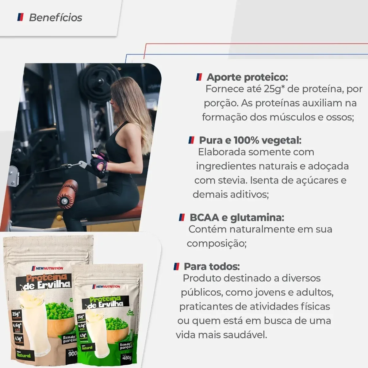Proteína da Ervilha Sabor Baunilha em Sachê de 900g Suplemento em Pó NewNutrition Pea Protein Vegetal 100% Vegano e Natural